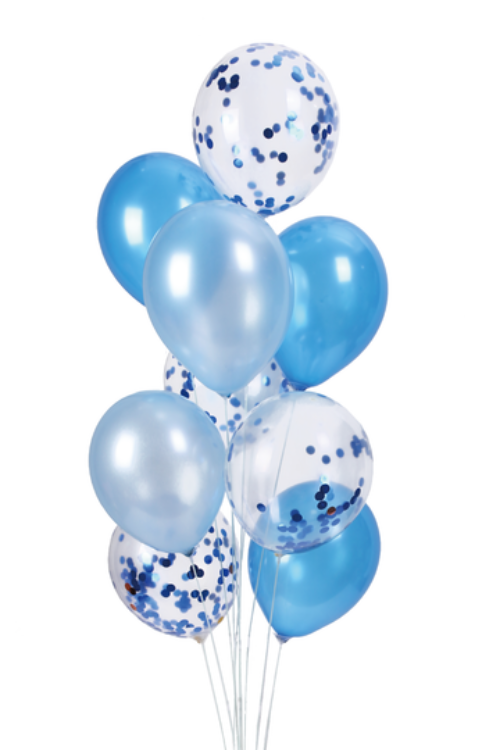 Balony 12 cali niebieskie mix z konfetti